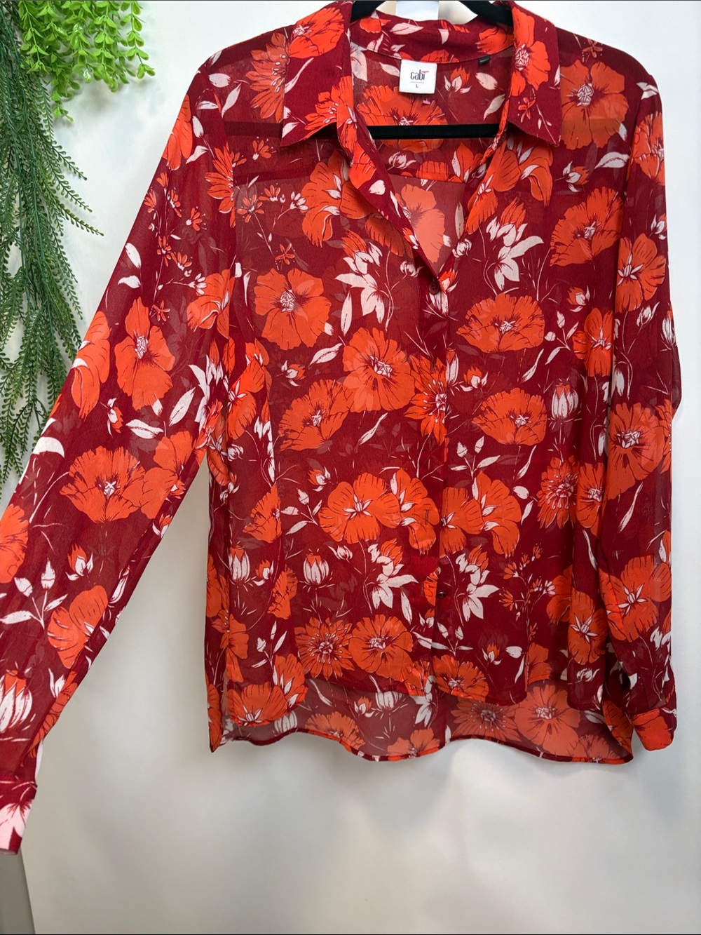 CAbi Red & Orange Floral Button-Down Shirt